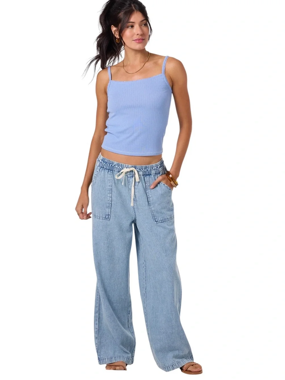 O’Neill Sevie Denim Pants in Drifter Light Blue Denim Wide Leg Pants Size M